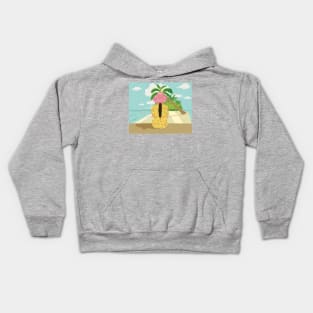 Lady with a yellow dress at the seaside Kids Hoodie